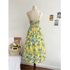 image:imageFloerns Womens Summer Midi Dress Twist Front Cut Out Spaghetti Strap Beach Vacation Cami DressesYellow Multi