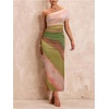 image:imageFloerns Womens Summer One Shoulder Long Dress Tie Dye Mesh Vacation Slit Bodycon Maxi DressesBeige Multi