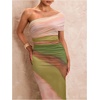 image:imageFloerns Womens Summer One Shoulder Long Dress Tie Dye Mesh Vacation Slit Bodycon Maxi DressesBeige Multi