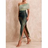 image:imageFloerns Womens Summer One Shoulder Long Dress Tie Dye Mesh Vacation Slit Bodycon Maxi DressesGreen