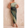image:imageFloerns Womens Summer One Shoulder Long Dress Tie Dye Mesh Vacation Slit Bodycon Maxi DressesGreen