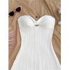 image:imageFloerns Womens Summer Textured Mini Tube Dress Twist Front Strapless Beach Vacation A Line DressesWhite
