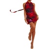 image:imageFloerns Womens Tie Dye Cowl Neck Dress Vacation Backless Halter Mesh Mini DressRed Multi