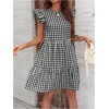 image:imageFloerns Womens Tiered Ruffle Gingham Short Dress Cap Sleeve Vacation A Line DressesBlack
