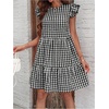 image:imageFloerns Womens Tiered Ruffle Gingham Short Dress Cap Sleeve Vacation A Line DressesBlack