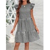 image:imageFloerns Womens Tiered Ruffle Gingham Short Dress Cap Sleeve Vacation A Line DressesBlack