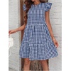 image:imageFloerns Womens Tiered Ruffle Gingham Short Dress Cap Sleeve Vacation A Line DressesBlue and White