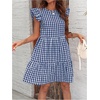 image:imageFloerns Womens Tiered Ruffle Gingham Short Dress Cap Sleeve Vacation A Line DressesBlue and White