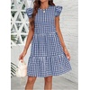 image:imageFloerns Womens Tiered Ruffle Gingham Short Dress Cap Sleeve Vacation A Line DressesBlue and White