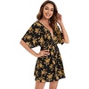 image:imageFloerns Womens Tropical Floral Plunging V Neck Tie Open Back Summer Short DressBlack Brown
