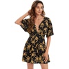 image:imageFloerns Womens Tropical Floral Plunging V Neck Tie Open Back Summer Short DressBlack Brown