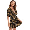 image:imageFloerns Womens Tropical Floral Plunging V Neck Tie Open Back Summer Short DressBlack Brown