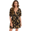 image:imageFloerns Womens Tropical Floral Plunging V Neck Tie Open Back Summer Short DressBlack Brown