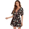 image:imageFloerns Womens Tropical Floral Plunging V Neck Tie Open Back Summer Short DressBlack Red Floral