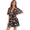 image:imageFloerns Womens Tropical Floral Plunging V Neck Tie Open Back Summer Short DressBlack Red Floral