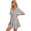 image:imageFloerns Womens Tropical Floral Plunging V Neck Tie Open Back Summer Short DressBlack and White