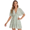 image:imageFloerns Womens Tropical Floral Plunging V Neck Tie Open Back Summer Short DressDitsy Green