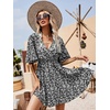 image:imageFloerns Womens Tropical Floral Plunging V Neck Tie Open Back Summer Short DressFlower Black