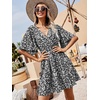 image:imageFloerns Womens Tropical Floral Plunging V Neck Tie Open Back Summer Short DressFlower Black