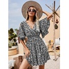 image:imageFloerns Womens Tropical Floral Plunging V Neck Tie Open Back Summer Short DressFlower Black