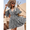 image:imageFloerns Womens Tropical Floral Plunging V Neck Tie Open Back Summer Short DressFlower Black