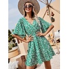 image:imageFloerns Womens Tropical Floral Plunging V Neck Tie Open Back Summer Short DressGreen