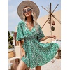 image:imageFloerns Womens Tropical Floral Plunging V Neck Tie Open Back Summer Short DressGreen