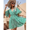 image:imageFloerns Womens Tropical Floral Plunging V Neck Tie Open Back Summer Short DressGreen