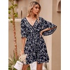 image:imageFloerns Womens Tropical Floral Plunging V Neck Tie Open Back Summer Short DressNavy Blue