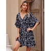 image:imageFloerns Womens Tropical Floral Plunging V Neck Tie Open Back Summer Short DressNavy Blue