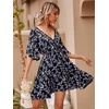 image:imageFloerns Womens Tropical Floral Plunging V Neck Tie Open Back Summer Short DressNavy Blue