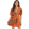 image:imageFloerns Womens Tropical Floral Plunging V Neck Tie Open Back Summer Short DressOrange Floral