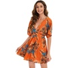 image:imageFloerns Womens Tropical Floral Plunging V Neck Tie Open Back Summer Short DressOrange Floral