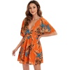 image:imageFloerns Womens Tropical Floral Plunging V Neck Tie Open Back Summer Short DressOrange Floral