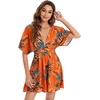 image:imageFloerns Womens Tropical Floral Plunging V Neck Tie Open Back Summer Short DressOrange Floral
