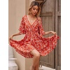 image:imageFloerns Womens Tropical Floral Plunging V Neck Tie Open Back Summer Short DressRed Floral
