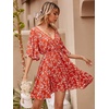 image:imageFloerns Womens Tropical Floral Plunging V Neck Tie Open Back Summer Short DressRed Floral