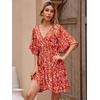 image:imageFloerns Womens Tropical Floral Plunging V Neck Tie Open Back Summer Short DressRed Floral