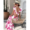 image:imageFloerns Womens Tropical Floral Plunging V Neck Tie Open Back Summer Short DressRed and White