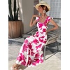 image:imageFloerns Womens Tropical Floral Plunging V Neck Tie Open Back Summer Short DressRed and White