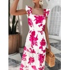 image:imageFloerns Womens Tropical Floral Plunging V Neck Tie Open Back Summer Short DressRed and White