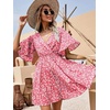 image:imageFloerns Womens Tropical Floral Plunging V Neck Tie Open Back Summer Short DressRouge Red
