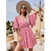 image:imageFloerns Womens Tropical Floral Plunging V Neck Tie Open Back Summer Short DressRouge Red