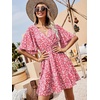 image:imageFloerns Womens Tropical Floral Plunging V Neck Tie Open Back Summer Short DressRouge Red