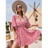 image:imageFloerns Womens Tropical Floral Plunging V Neck Tie Open Back Summer Short DressRouge Red