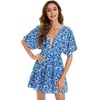 image:imageFloerns Womens Tropical Floral Plunging V Neck Tie Open Back Summer Short DressRoyal Blue