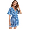 image:imageFloerns Womens Tropical Floral Plunging V Neck Tie Open Back Summer Short DressRoyal Blue