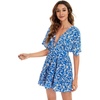 image:imageFloerns Womens Tropical Floral Plunging V Neck Tie Open Back Summer Short DressRoyal Blue