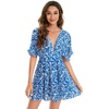 image:imageFloerns Womens Tropical Floral Plunging V Neck Tie Open Back Summer Short DressRoyal Blue