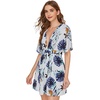 image:imageFloerns Womens Tropical Floral Plunging V Neck Tie Open Back Summer Short DressWhite Multi